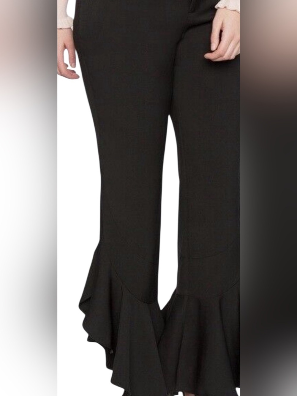 Boohoo black ruffle hem pants